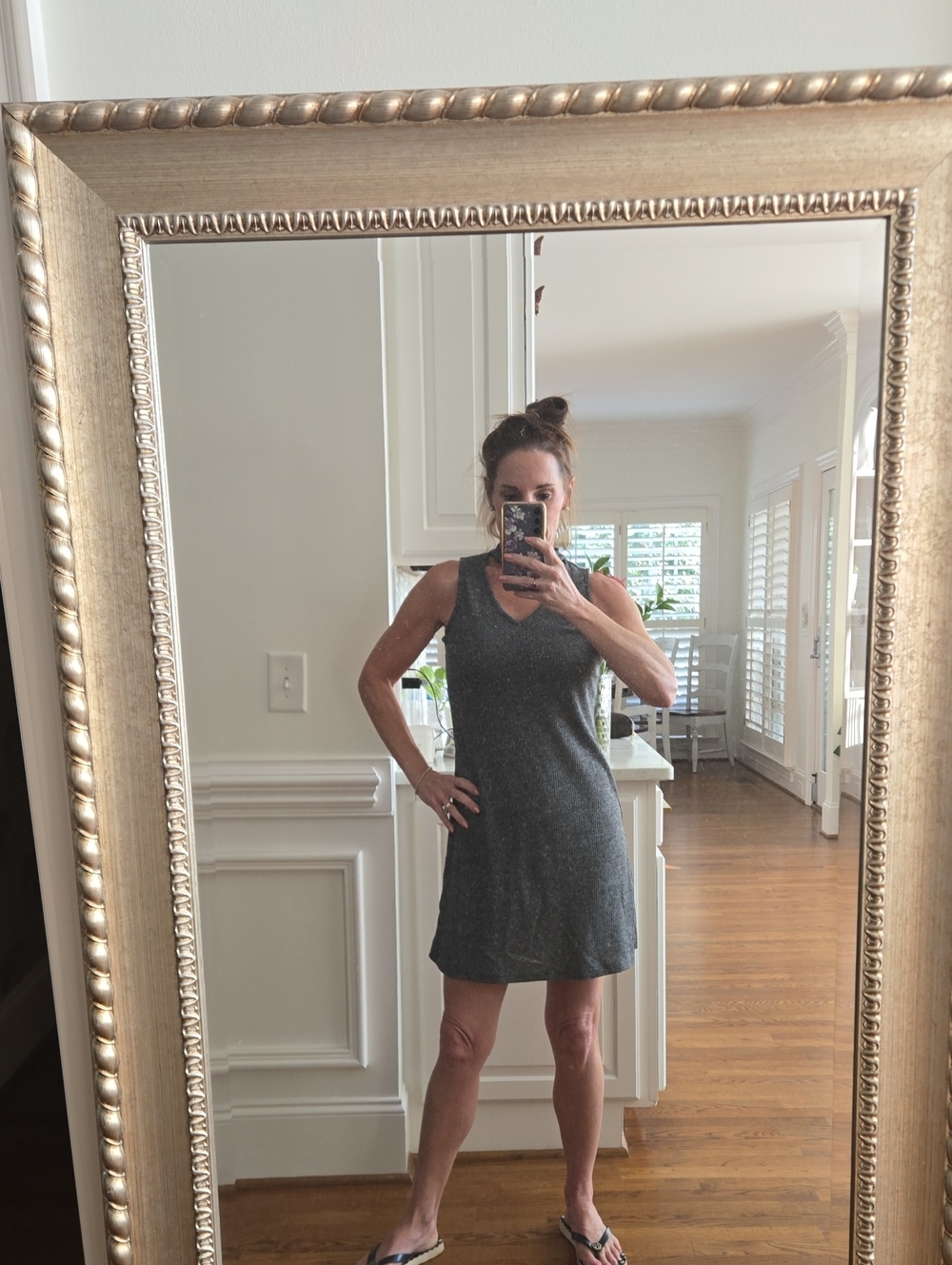 Pink Rose Sleeveless V-Neck Mini Dress in Charcoal Gray